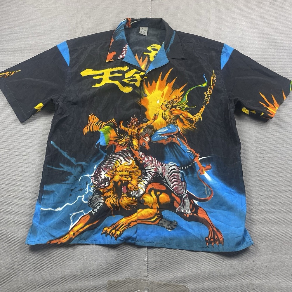 Claudio Nucci Shirt Mens XL Flame Lightning Anime Lion Tiger Graphic Button Up